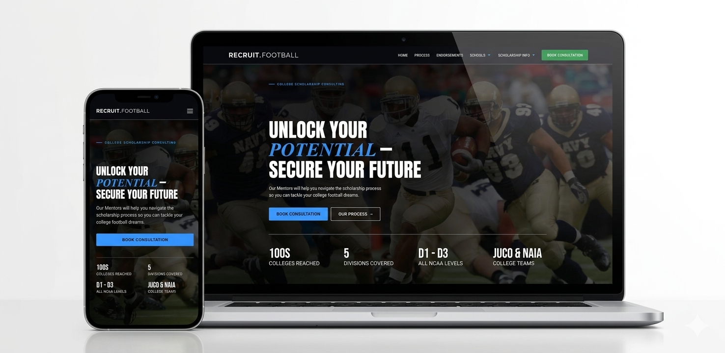 Recruit.Football website by Bold Stripes Digital — athletic recruiting platform for high school football