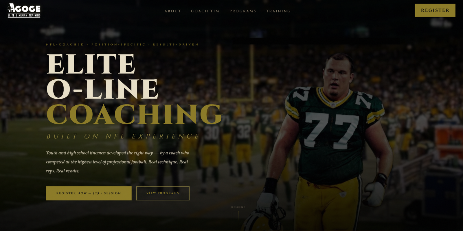Agoge O-Line Training website desktop — Bold Stripes Digital, Broomfield