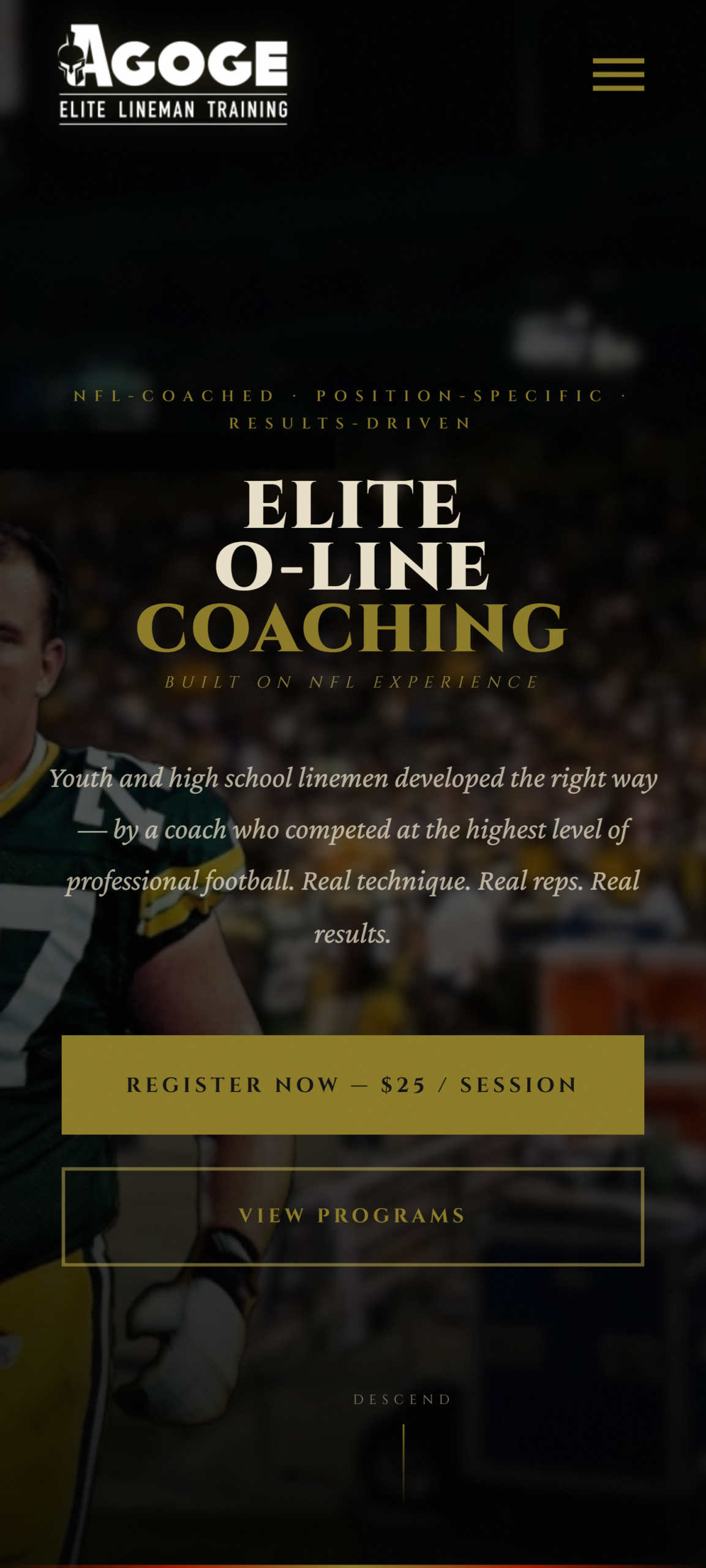 Agoge O-Line Training website mobile — Bold Stripes Digital